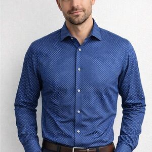 JF J.Ferrar Navy Polka Dot Dress Shirt